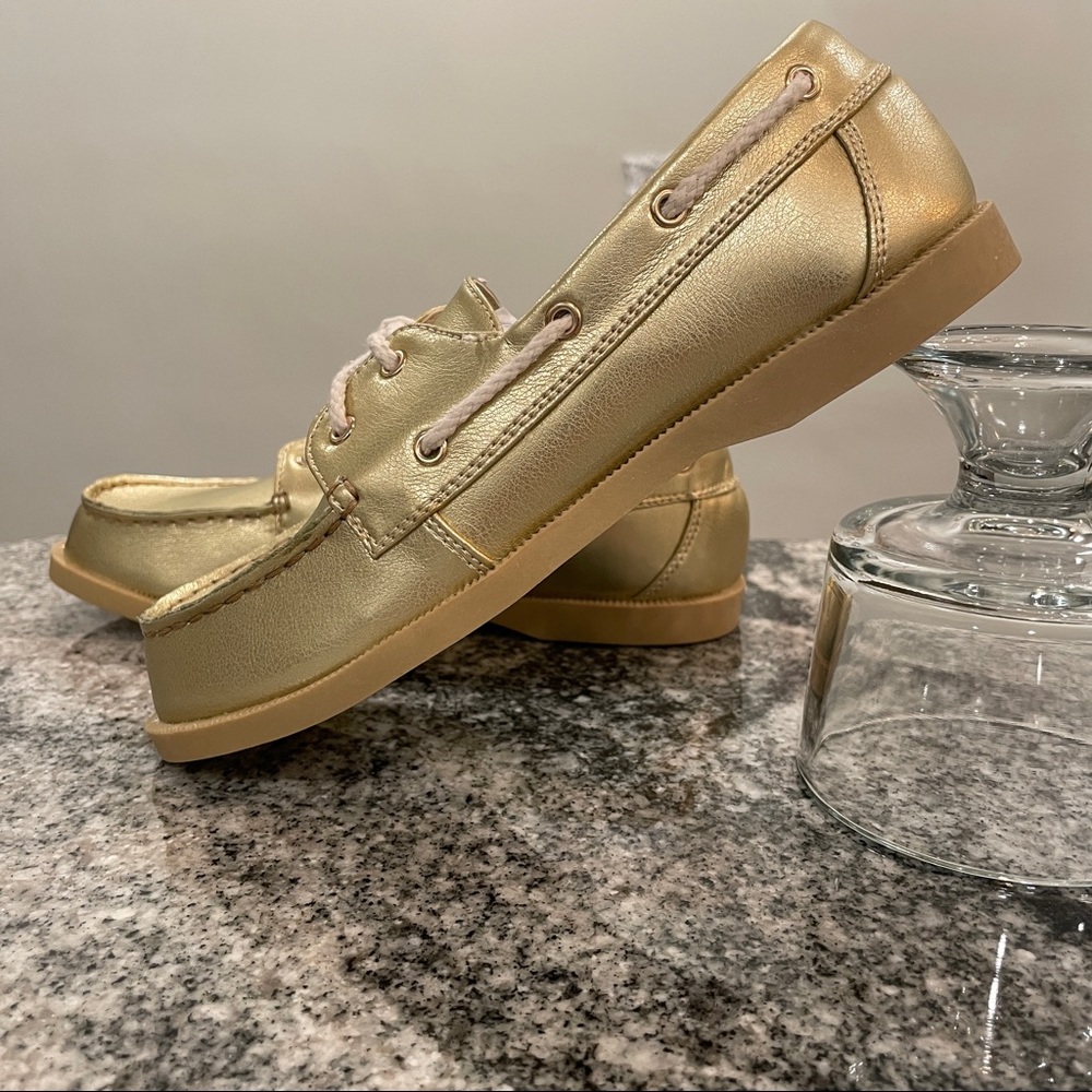 4 Little Miss Matched Girls Youth Gold Metallic Boat Shoes NIB
